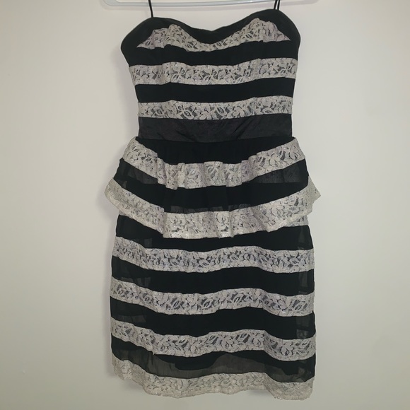 Strapless Black & White Mini Dress by Guess - Picture 2 of 4